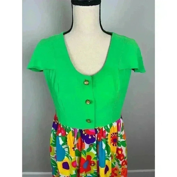 Vtg 70's Georgie Keyloun Maxi Dress Floral Bright Button Front Hippie Women's M - Picture 2 of 15